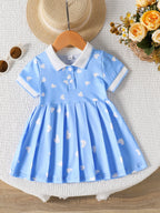 Children's Heart Print Pleated Dress