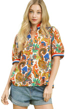 Umgee Jacquard Top with Abstract Print