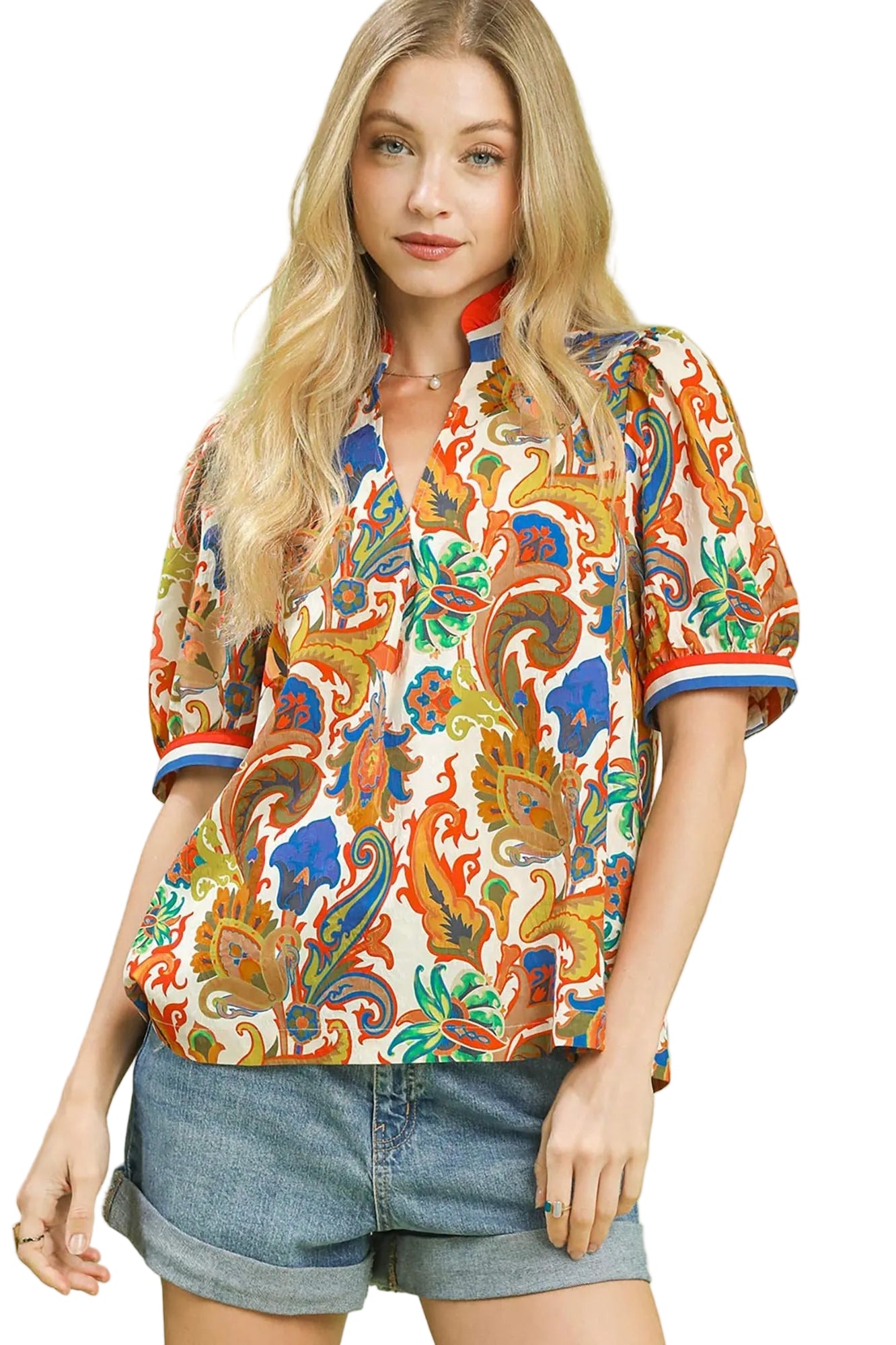 Umgee Jacquard Top with Abstract Print