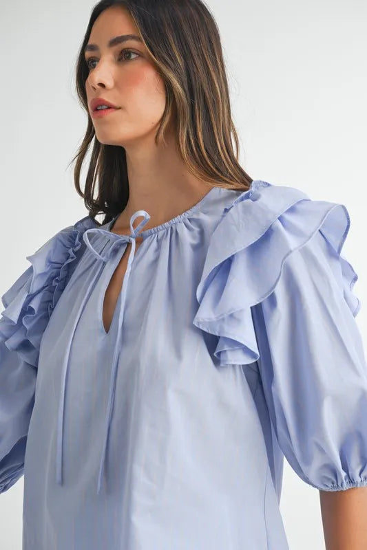 MABLE Blouse Puff Sleeve Layered Ruffle Shoulder Tied Light Blue Top 1f636675-db82-491f-9d5f-76d8e7e82923-Max-Origin Trendsi