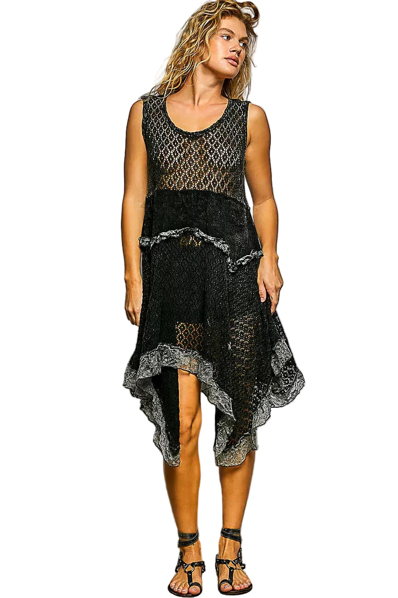 POL Texture Lace Ruffled Sleeveless Dress