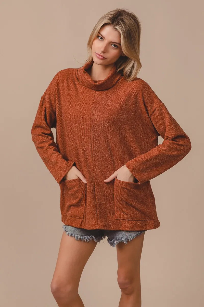 BiBi Piper Rib Sweater Turtle Neck Rust Double Front Pockets Oversized Top 1f6768b3f5fe48d99ffbc9cbf582c314-Max-Origin Trendsi