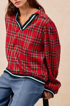 BiBi Christmas Womens Blouse Red Plaid Collared Top with Ruffled Detail 1f6dc05f3c024fdcbf5b71a8b32f08ab-Max-Origin Trendsi