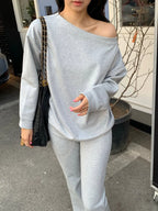 Women's Outfit Set Gray Off-Shoulder Long Sleeve Top and Drawstring Pants 1f7cd50c528f4f0da36a564083d6e0e6-Max-Origin Trendsi