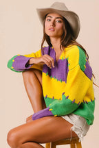 BiBi Womens Sweater Mardi Gras Stripes Stitch Detail Knit Pullover 1f857b665de148719bd551ee4571fe6b-Max-Origin Trendsi