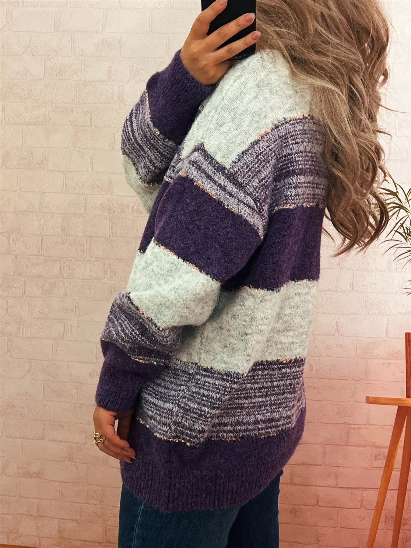 Women's Sweater Color Block Stripe Dropped Shoulder Knit Pullover 1f8b1f3509d048ad9fdb601b5744e56f-Max-Origin Trendsi