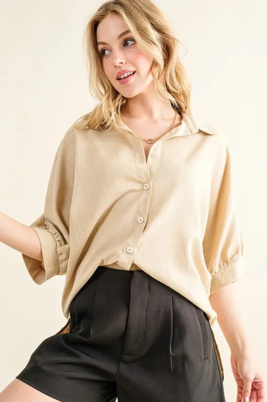 And The Why Oversized Shirt Collared Buttoned Short Sleeve Top 1f94683dc788432b92d12b5172aad039-Max-Origin Trendsi