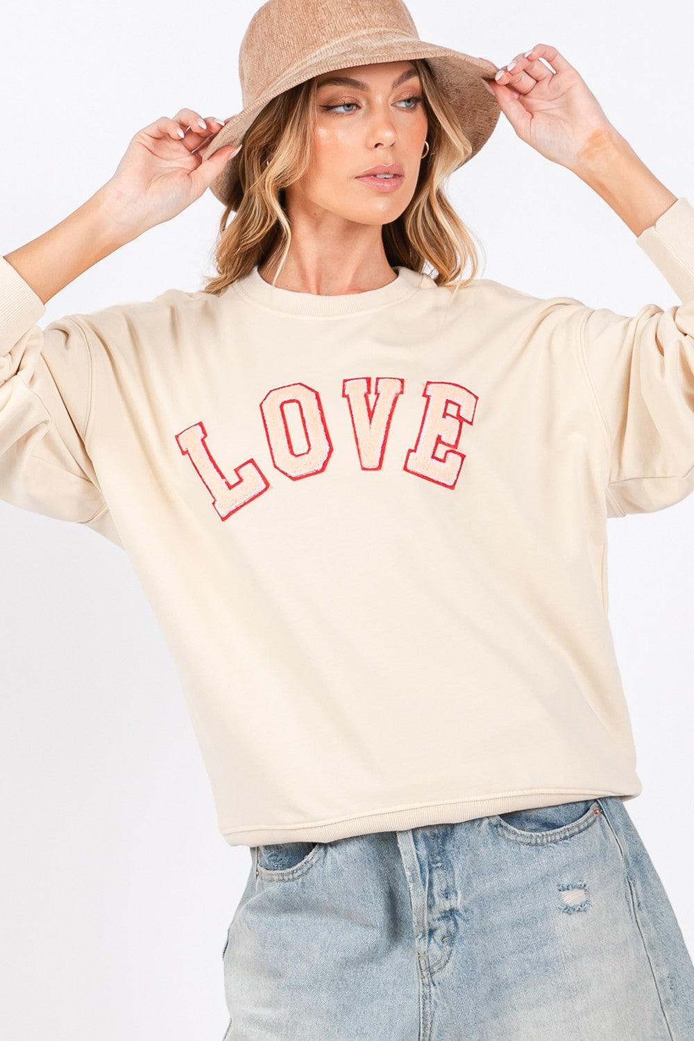 SAGE + FIG LOVE Path Applique Drop Shoulder Sweatshirt Ivory Basic Top Ivory