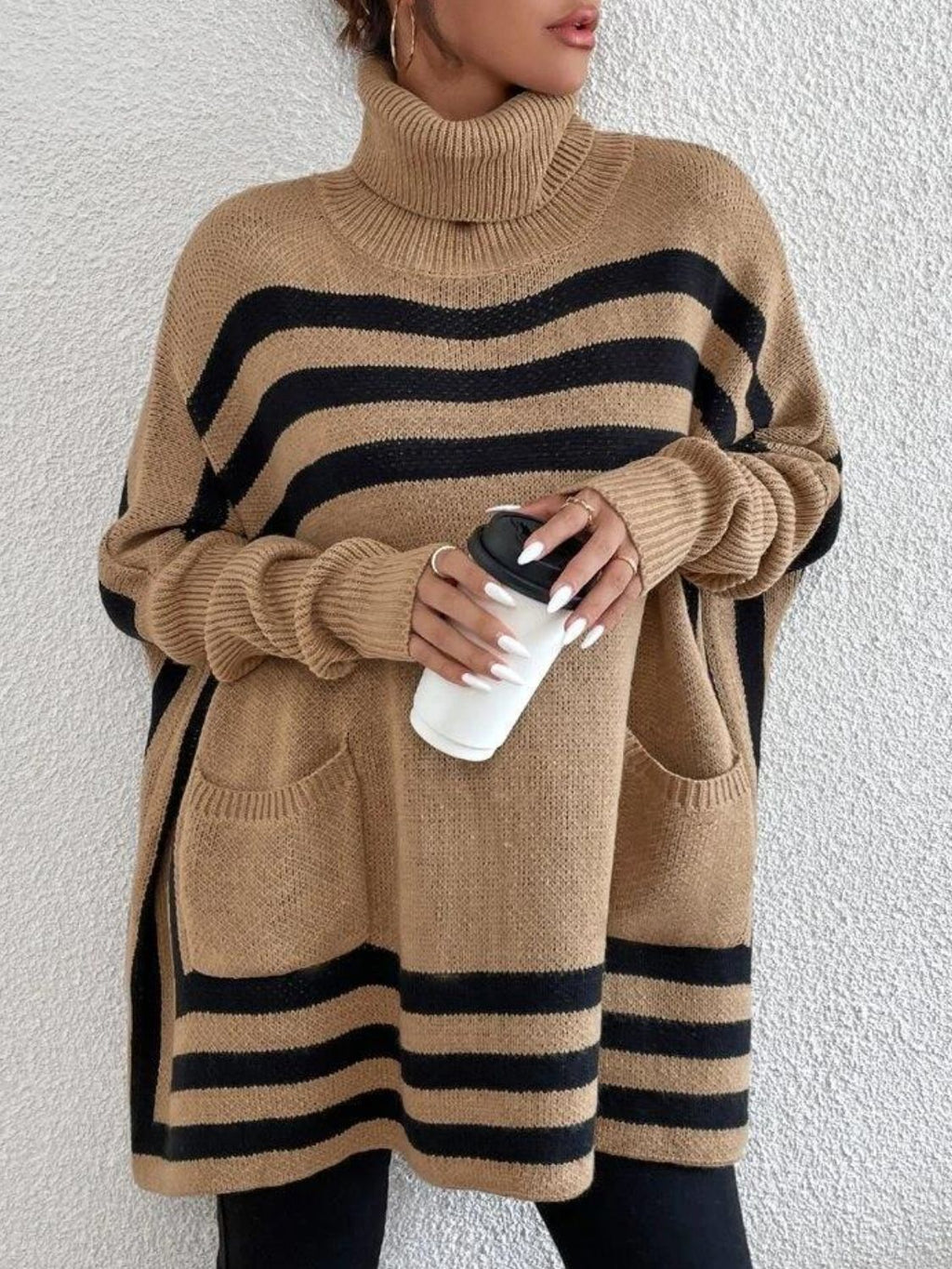 Women Sweater Striped Turtleneck Batwing Long Sleeve with Pockets Oversize 1fc024e9-efd4-4e77-950d-852f0b356cd4-Max Trendsi