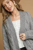 Umgee Womens Cardigan Gray Chunky Cable Knit Open Front 1fc0b351-8303-4018-b617-875487cdd958-Max-Origin Trendsi