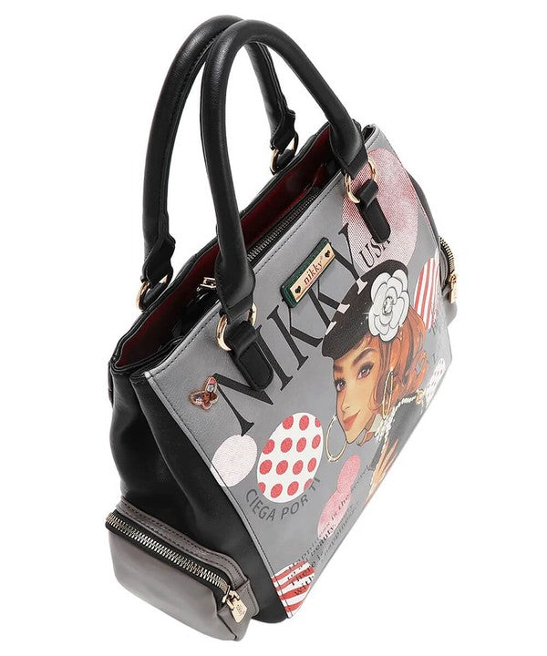 Nicole Lee USA Handbag Black Eco-Leather Fashion Print with Side Pockets 1fceb288-ecc0-414d-960b-b831ab928a37-Max Trendsi