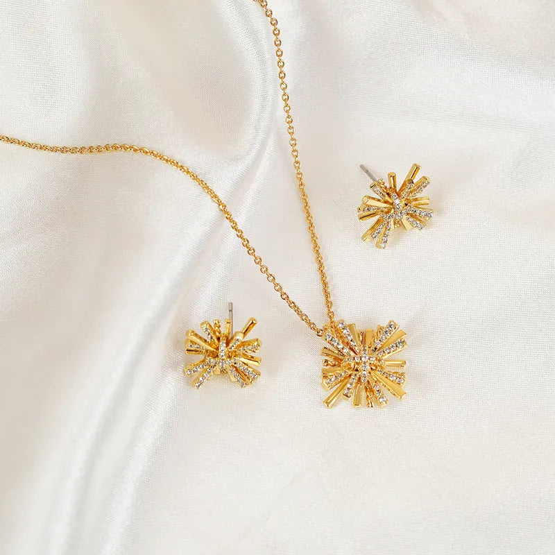 Jewelry Set Necklace and Earrings Zircon Gold Starburst Gold-Plated 1fde34ba-675c-496a-8e9c-359feebcf72e-Max Trendsi