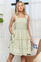 ADORA Stripe Ruffled Mini Dress Smocked Sage Wide Straps 1fde7f42-982d-433c-b6a9-31b99bac3f3c-Min Trendsi