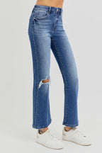 RISEN Distressed Jeans High Rise Crop Flared Women's Denim Blue Pants 1fe40dce-becf-49a6-a777-36c3054918bf-Max Trendsi