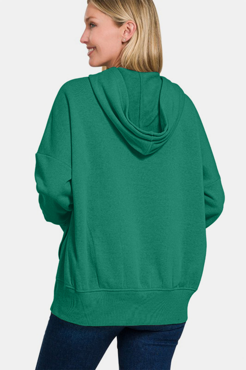Zenana Hoodie Cotton Blend Green Half Snap Long Sleeve with Kangaroo Pocket 1feb8a75-0604-4ea3-913f-e520faf4bcad-Max Trendsi