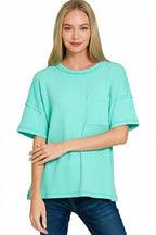 Zenana Womens T-shirt Mint Raised Rib Exposed Seam Short Sleeve Top 1ff7bf82-2f89-4229-96e0-896b93680f81-Max-Origin Trendsi
