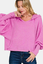 US Zenana Hoodie Brushed Hacci Drop Shoulder Cropped Sweater 1ff89eec-13e1-40c5-a93e-c54434cb6e4c-Max Trendsi