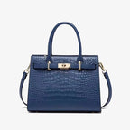 Damen-Einkaufstasche, Krokoprägung, echtes Leder, mittelgroße Henkeltasche