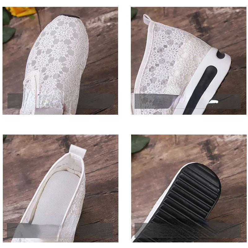 Floral Lace Breathable Slip-On Shoes Women Casual Lightweight Flats