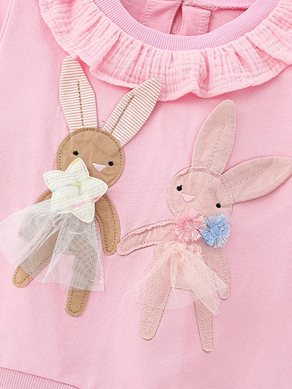 Children's Girl Sweatshirt Dusty Pink Cute Bunny Applique Ruffle Collar 200567af5b1e4ecda7f30a3ed3570898-Max-Origin Trendsi