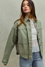 SO ME Womens Denim Shacket Olive Vintage Washed Button Twill Outwear 202379c8c1234612bd910c0efc545e25-Max-Origin Trendsi