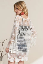 ADORA Crochet Dress Cotton White Front Lace Up Floral Cover Up Long Sleeve 202b9f590845403594f72438f47f20f3-Max-Origin Trendsi