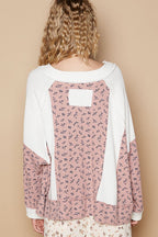POL Waffle Knit Women Top Floral White Cotton Blend Long Sleeve Oversized 202c9925-ba9e-445a-abf3-1472e586a00b-Max Trendsi