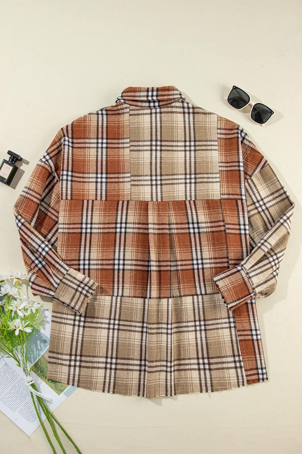Plaid Shacket Snap Down Dropped Shoulder Shirt Outwear 202d9eba-a5d4-460e-88b1-74cf750b6f41-Max Trendsi