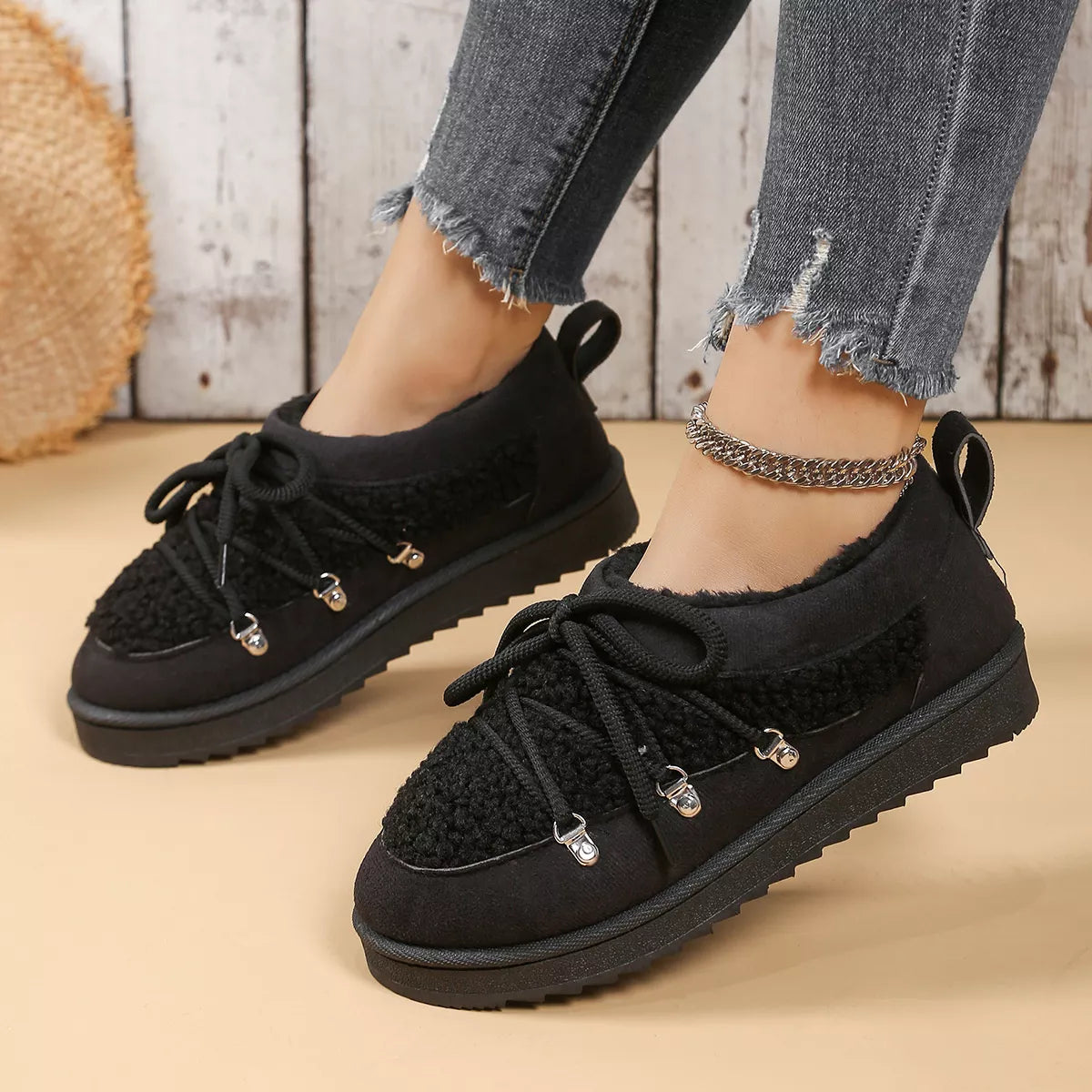 Women's Ankle Boots Lace Up Round Toe Platform Fluff Shoes 20417ee2e06a459085e975b91edfd31c-Max-Origin Trendsi