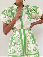 Women's Outfit Set Printed Top Puff Short Sleeve and Zip Back Skirt Sets 204a2779-53b0-410f-992c-f82f7671751d-Max-Origin Trendsi
