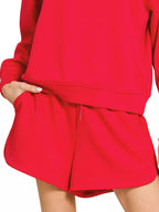 Zenana Womens Outfit Set Ruby Red Scuba Long Sleeve Sweatshirt and Shorts 205299e0-5e20-49b1-b52a-9914428d463f-Max-Origin Trendsi