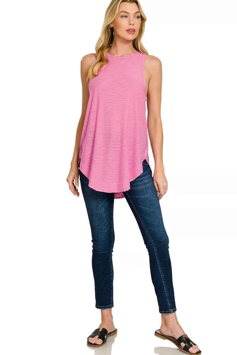 Zenana Curved Hem Slub Tunic Tank