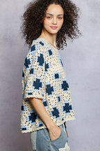 POL Womens Crochet Top Blue Multi Pattern Short Sleeve with Border Accents 2079b513-1212-4050-a8f2-725dc70e9438-Max-Origin Trendsi