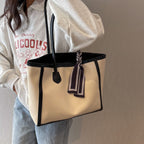 Contrast Tote Bag in Large Size Made of PU Leather, Imported