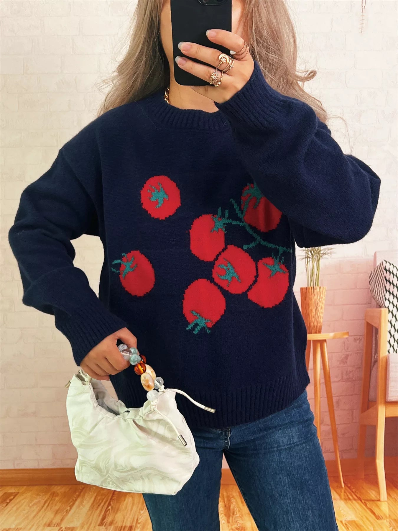 Women's Sweater Persimmon Round Neck Long Sleeve Pullover 2082f78d98ca4a7eab1068a60eabb4cc-Max-Origin Trendsi