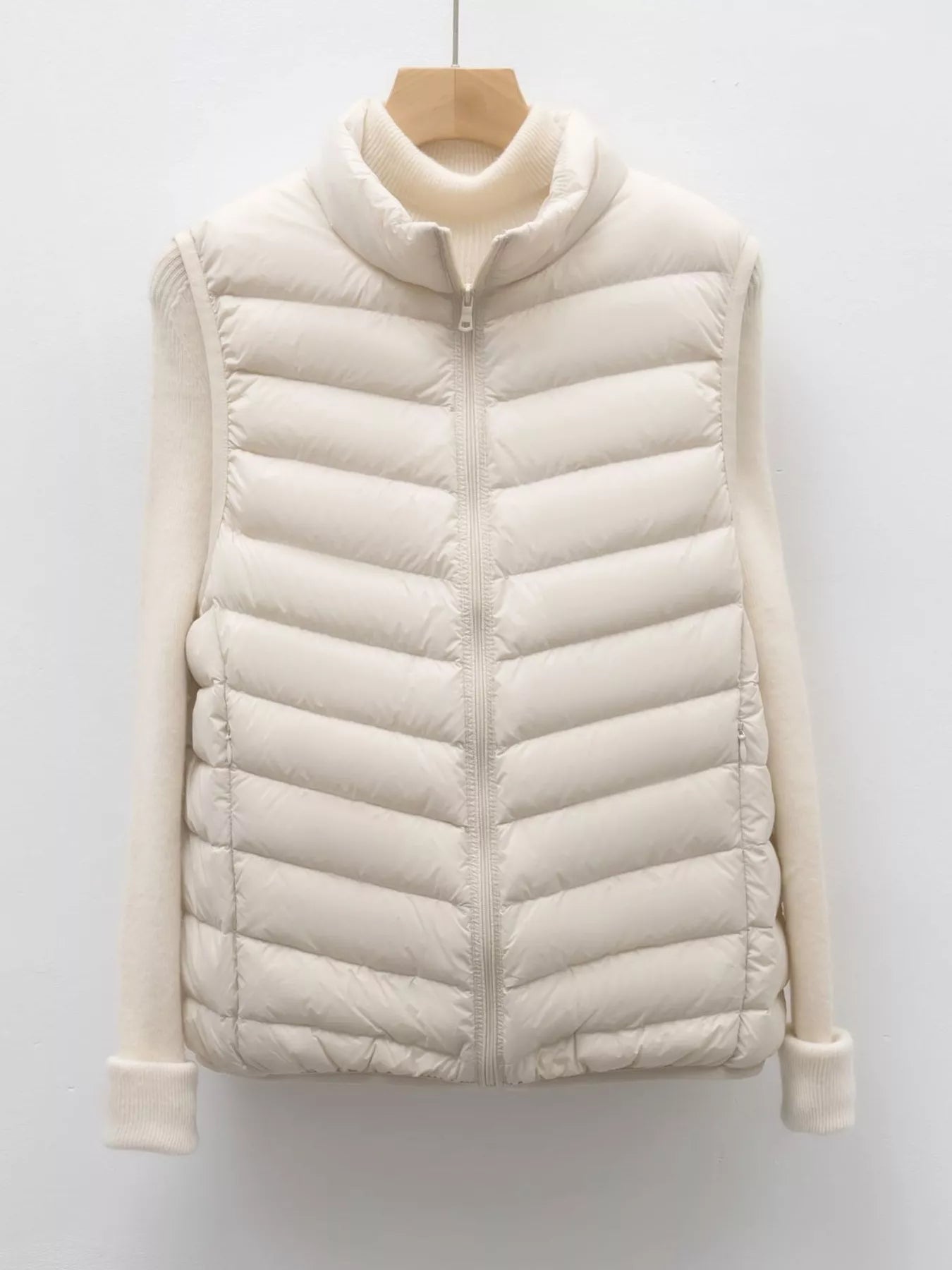 Women's Vest Coat Cream Quilted Zip Up Turtleneck Zipper Ivory 20899e8d476244ce8a4b8cb308467b70-Max-Origin Trendsi