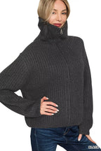 Zenana Womens Sweater Cardigan Black High Neck Full Zip Top 20951a94b2614f8f82d69c2a91bdc650-Max-Origin Trendsi
