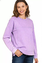 Zenana Womens Pullover Lavender Acid Wash French Terry Exposed-Seam Top 20967d97-9b7f-43bb-8d40-8ccfd6b274cc-Max-Origin Trendsi