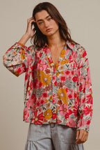 BiBi Women's Shirt Rose Floral Printed Smocked Long Sleeve Top 209a7d5581e44d189254611d976e138f-Max-Origin Trendsi