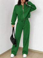 Womens Outfit Set Casual Solid Color Zipper Jacket and Wide Leg Pants 209b7d3b17f14038a8ff0a1a59b63e2a-Max-Origin Trendsi