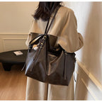 Women's Lagre Shoulder Bags Vintage Style Pu Leather Zipper Casual Handbags