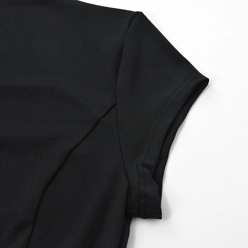 Fashion A-Line Mini Dress Mock Neck Short Sleeve Slim Waist Streetwear
