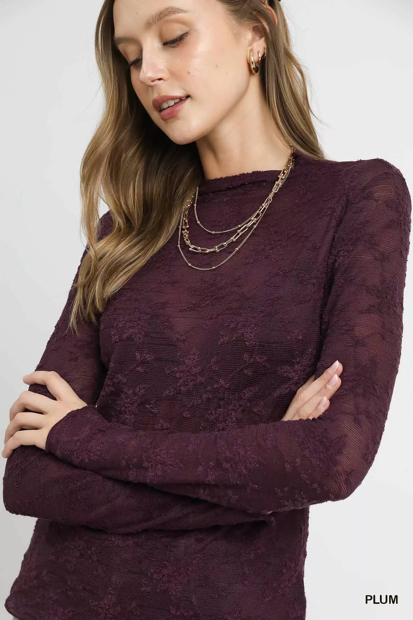 Umgee Women's Blouse Lace Sheer Plum Long Sleeve Top 20a20f54-e9bc-443e-9a3f-eafff4920fd6-Max-Origin Trendsi