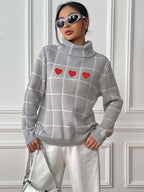 Heart Plaid Sweater Turtleneck Long Sleeve Casual Knitwear 20ac3414-c460-4743-b617-6d5b55337b43-Max Trendsi