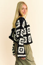 Davi & Dani Women Cardigan Two Tone Flower Square Crochet Open Cable-Knit 20b1d2d8-f24c-4db4-833c-59978a36cb8e-Max Trendsi