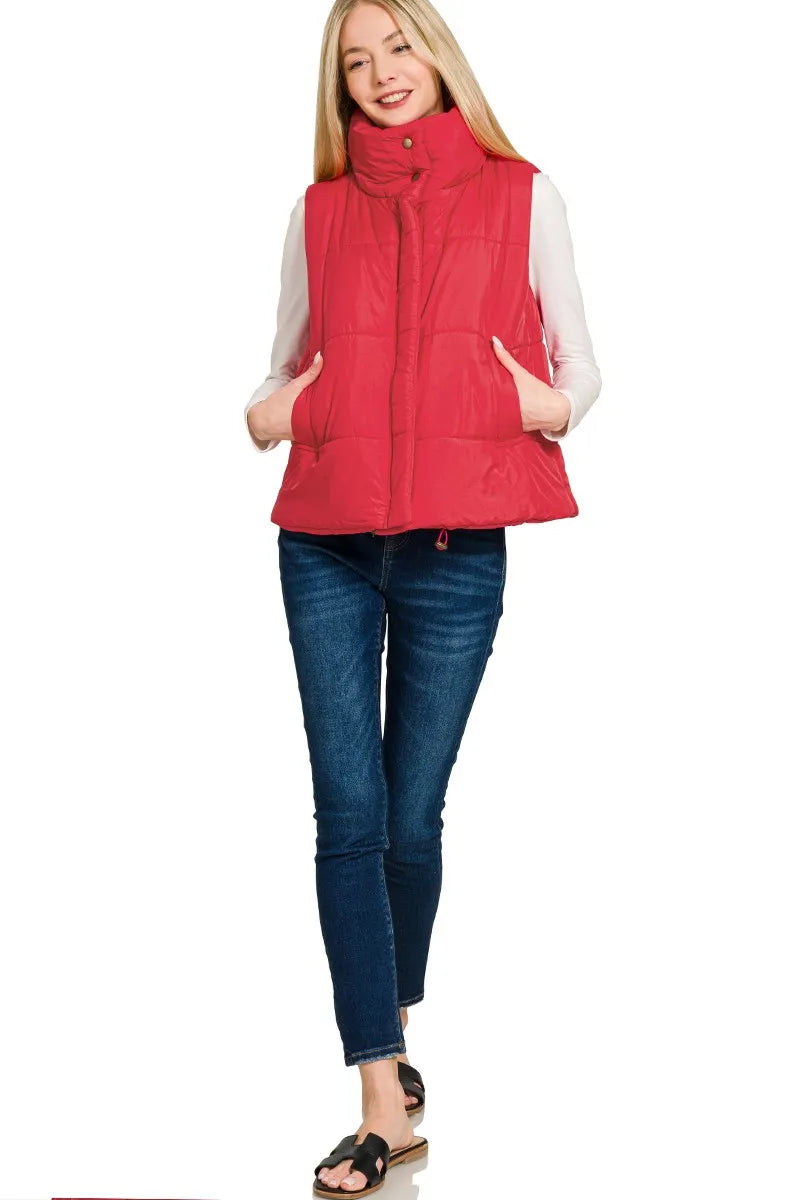 Zenana Womens Vest Red Quilted High Neck Zip-Up Coat 20b94d92207f4eb7a0e8c23049922646-Max-Origin Trendsi