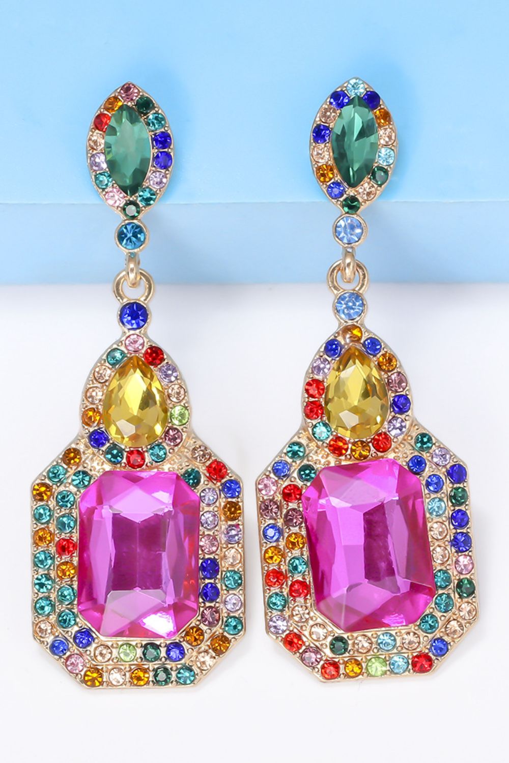 Dangle Earrings Alloy Rhinestone Square Colorful Women Fashion Jewelry 20ba8982-2914-463c-b3cf-a3e08318c010-Max Trendsi