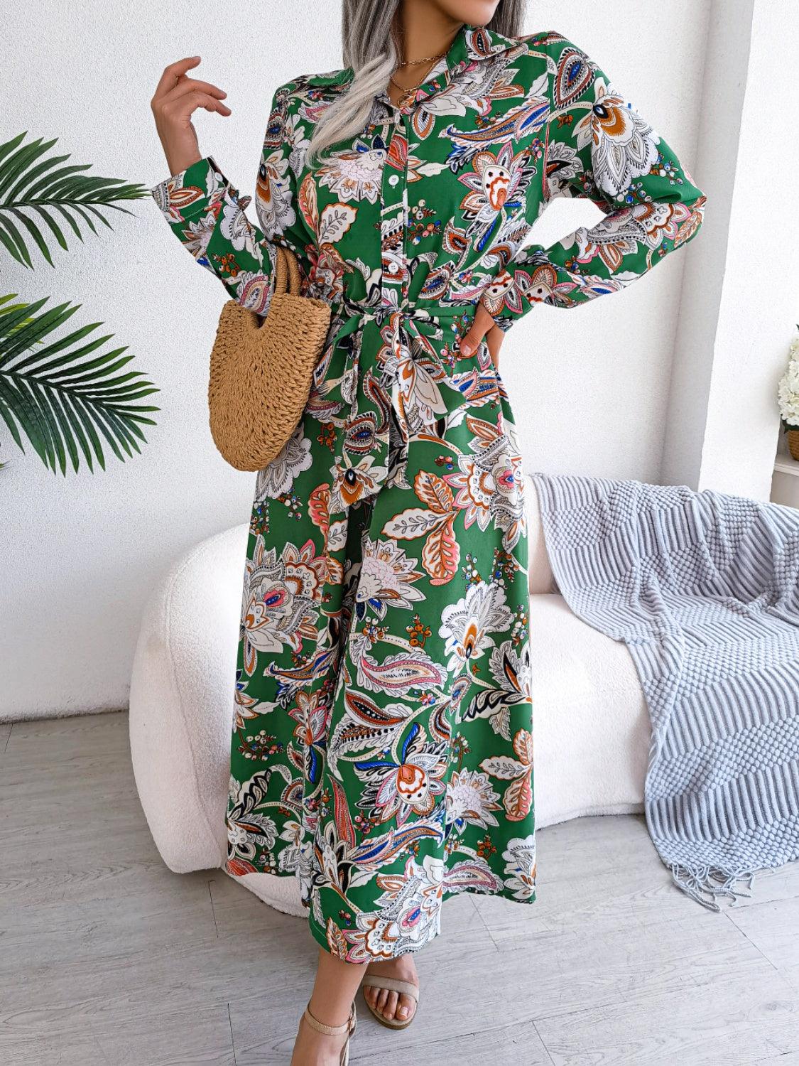 Midi Dress Floral Tied Printed Long Sleeve Shirt Dresses 20bc0526-2c5f-4273-97d0-8fc1570b73ab-Max Trendsi