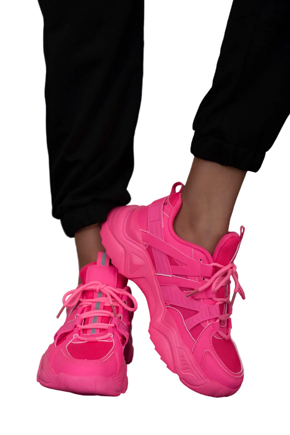 Berness Running Late Chunky Sole Athletic Sneakers in Hot Pink