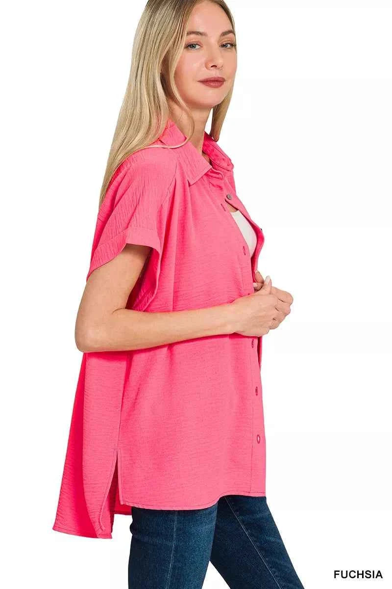 Zenana Woven Airflow Button Down Shirt 20c2444d66b847d9bf224ee1f05ab580-Max-Origin Trendsi